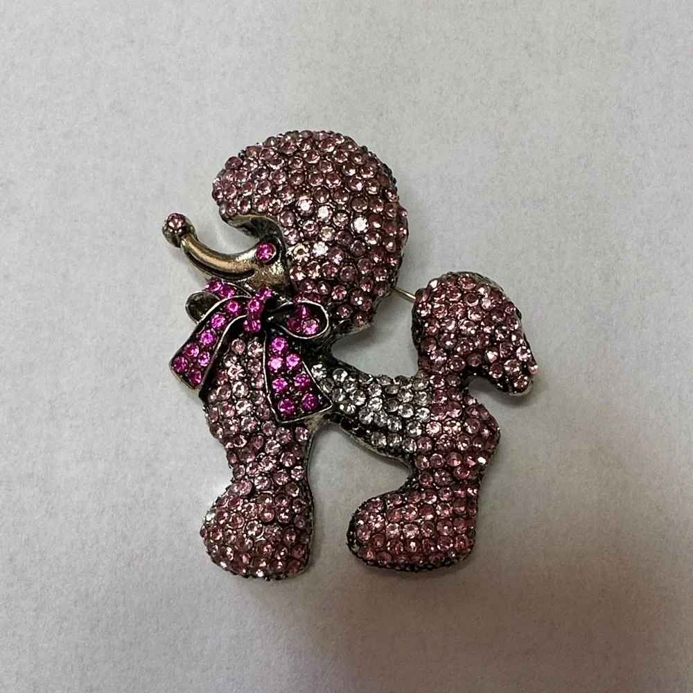 Pink Rhinestone Poodle Brooch |Modern - Picture 1 of 4
